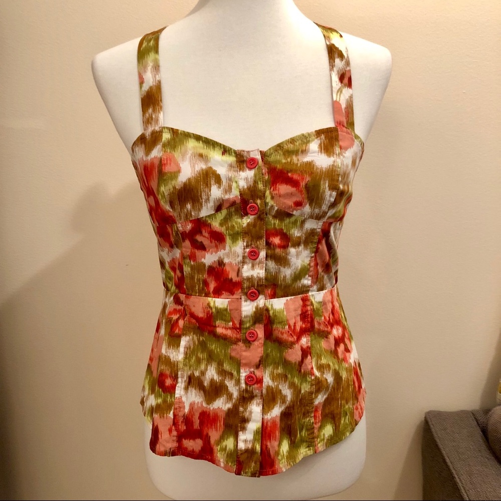 Multicolored corset top with cross-cross straps